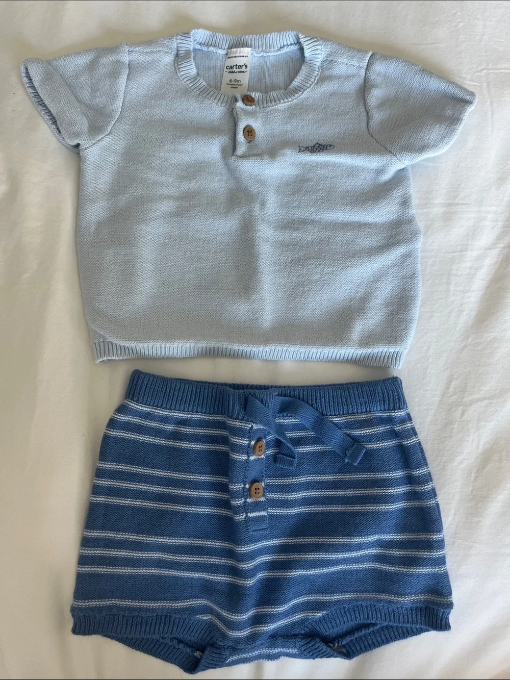 Carter's Light Blue Top with Navy & Light Blue Striped Knit Shorts